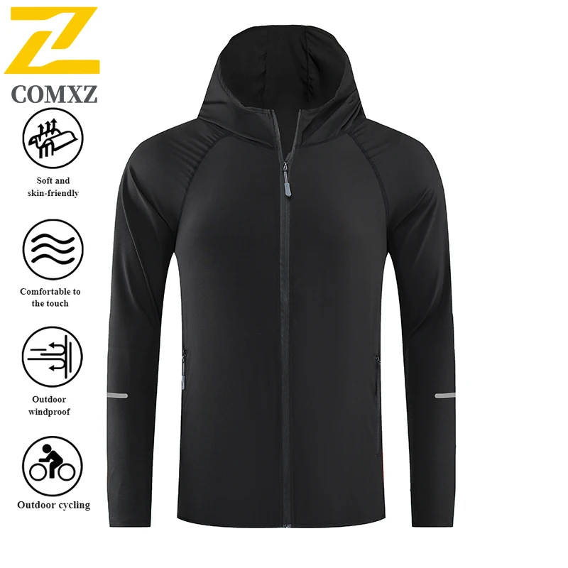 سترة بغطاء للرأس للحماية من الأشعة فوق البنفسجية للزوجين للجري UPF50 + ملابس رياضية سريعة الجفاف قابلة للتنفس مع تقنية تبريد للضوء الليلي 2025 #5