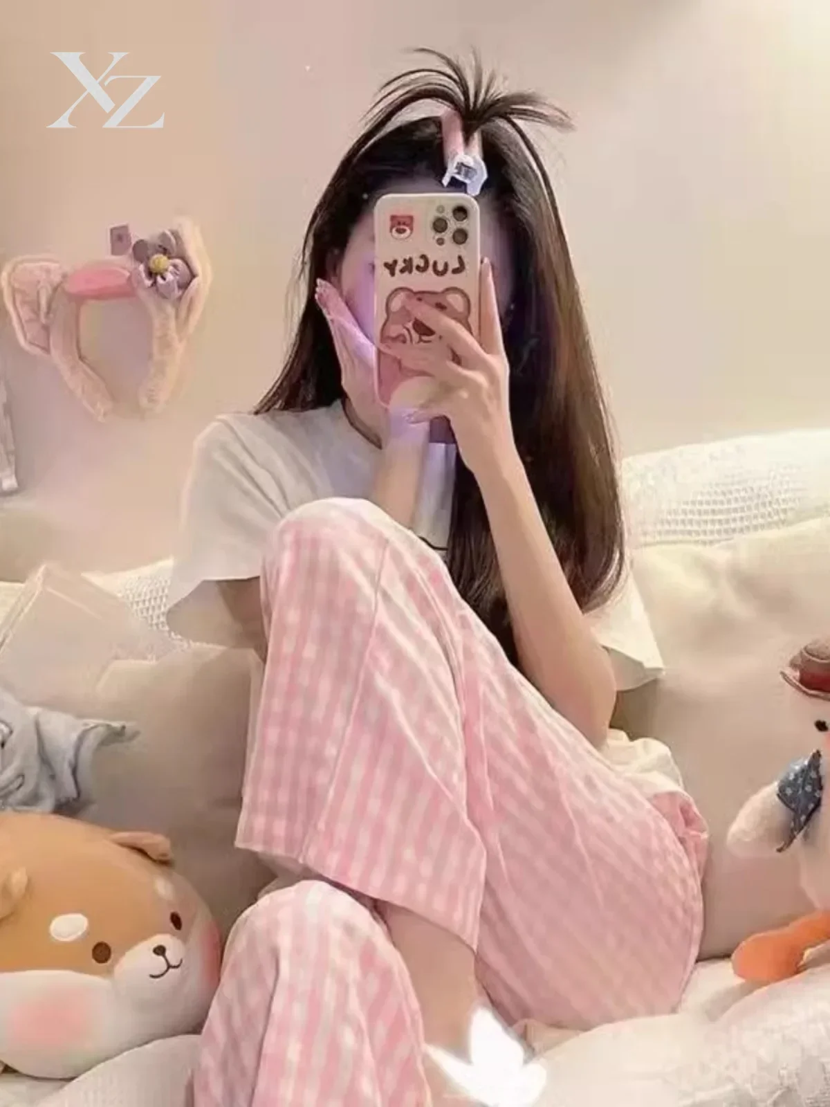 Hot Sale Women's Summer Thin Cotton Linen Plaid Wide Leg Loose Nine Points Long Pants Home Air Conditioning Outerwear