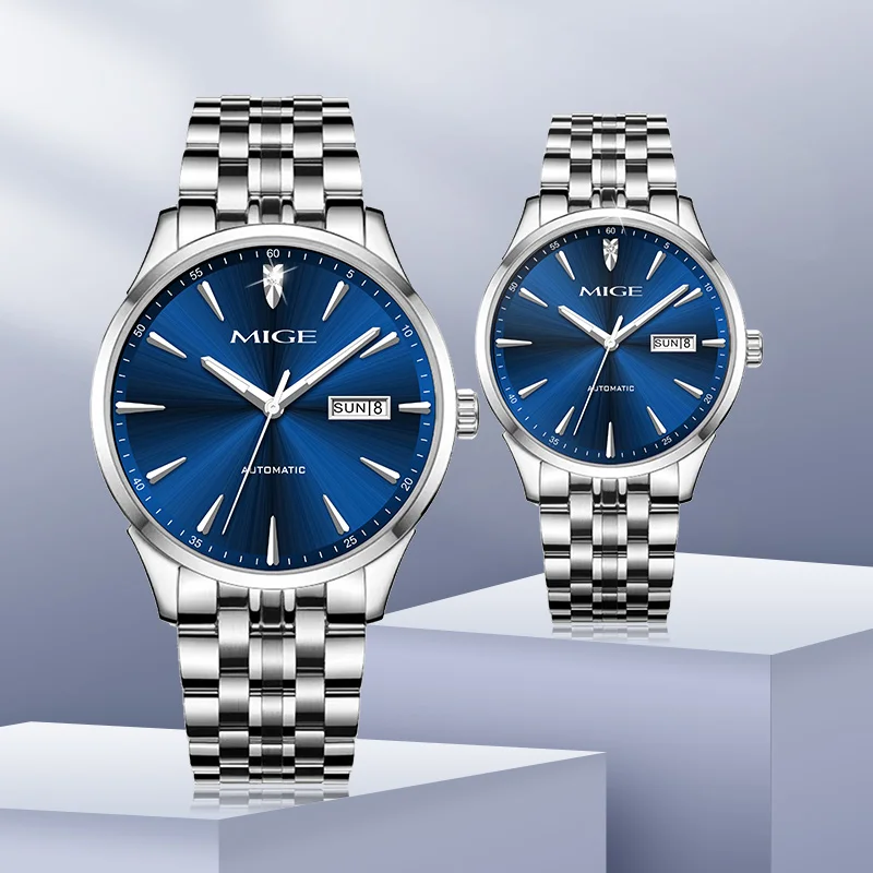 MIGE brand mechanical men stainless steel case business watch Luminous waterproof date and week luxury fashion watch