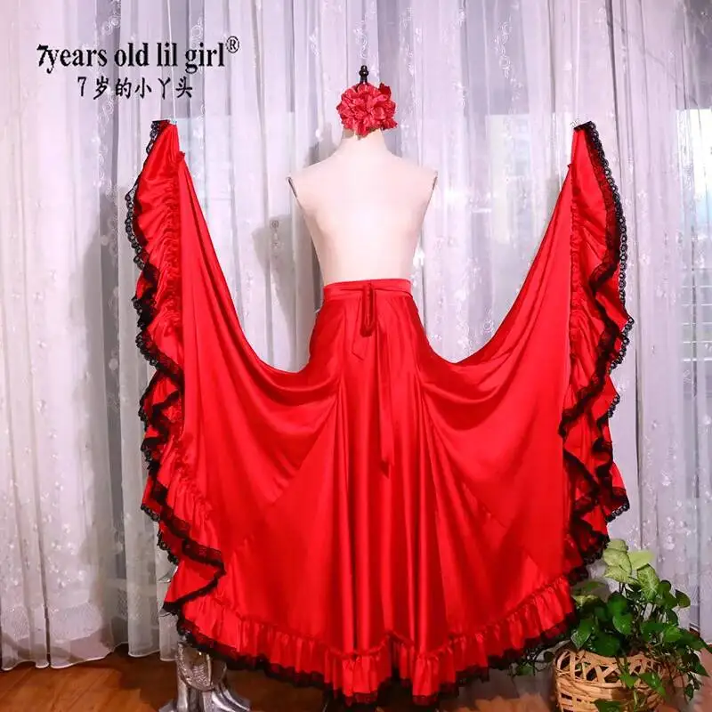 Belly Dance New Product Skirt Performance Costume French Imitation Silk Snowy 720-Degree Flare Skirt Flamenco Style