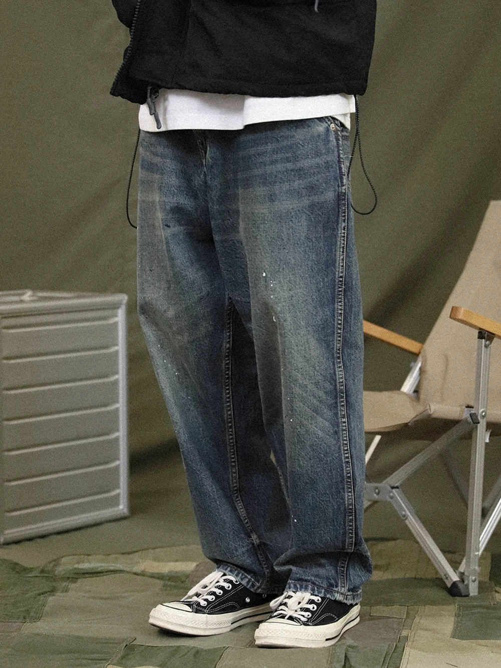 

Retro Waed Distred Loose Straight Leg Workwear Jeans Casual Denim Jeans Men Autumn 2023 Japanese Sle inglife