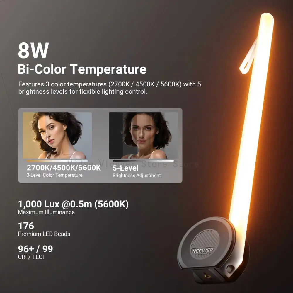 NEEWER RR01 Bi-Color LED Video Roll Light Stick Rechargeable LED Tape Measure Light with Dual Color Temperatures