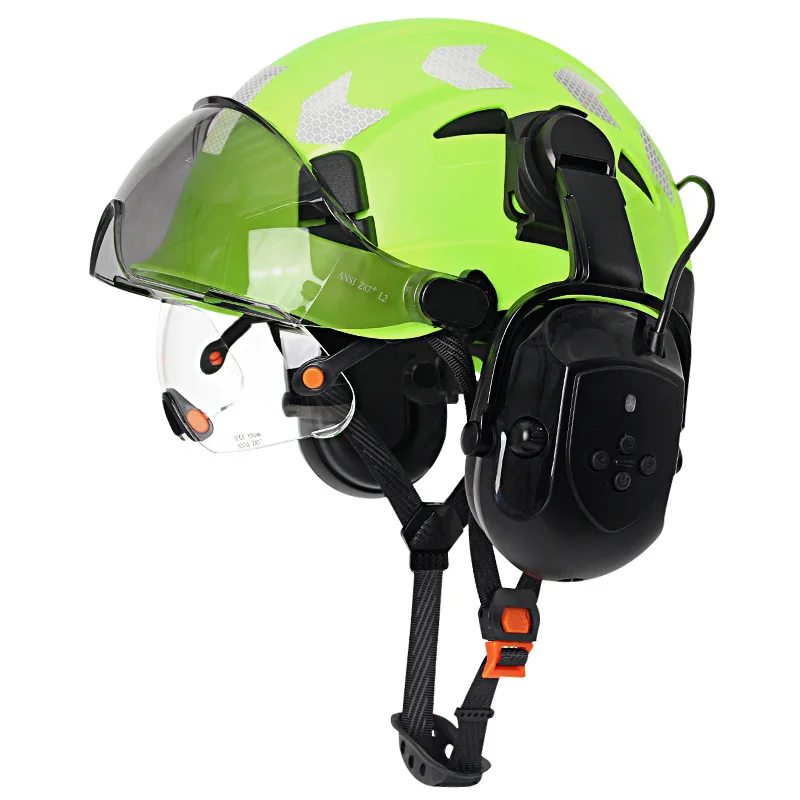 Bouwveiligheidshelm met Bluetooth 5.0 Ruisonderdrukking Oorbeschermers voor ingenieur ABS HardHat met vizieren Industriële hoed ANSI