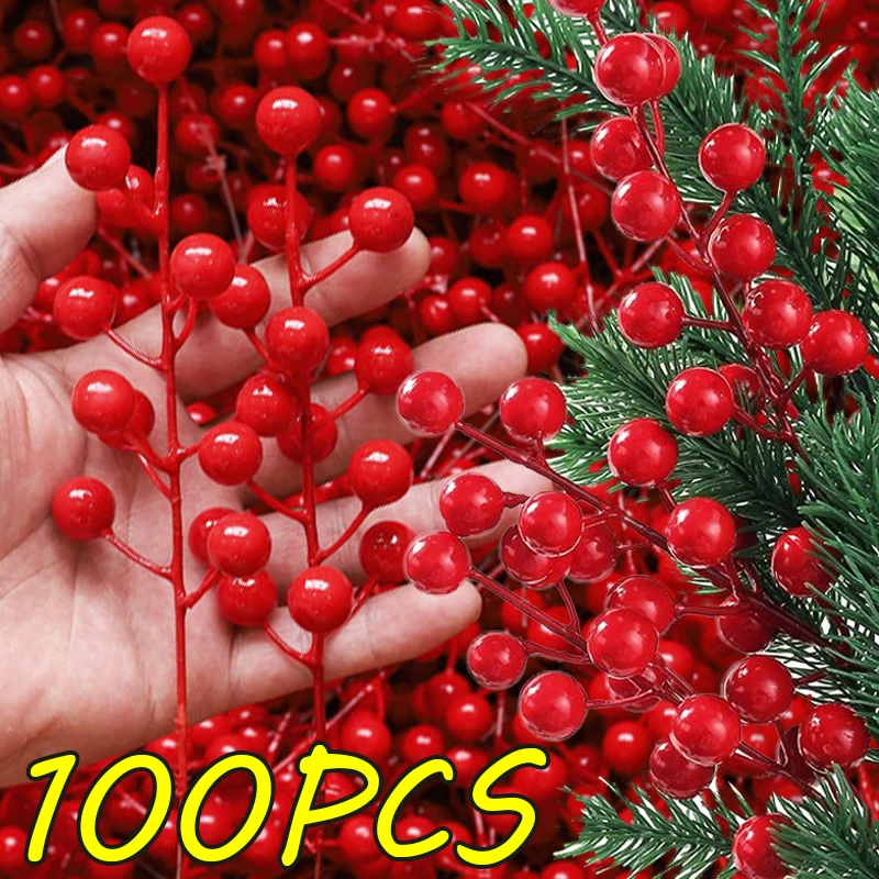 سما توت هولي أحمر اصطناعي ، زهور مزيفة ، جذع توت الكريسماس ، حفلة العام الجديد ، زخارف منزلية ، زخارف ، 5 * * ، ديكور
