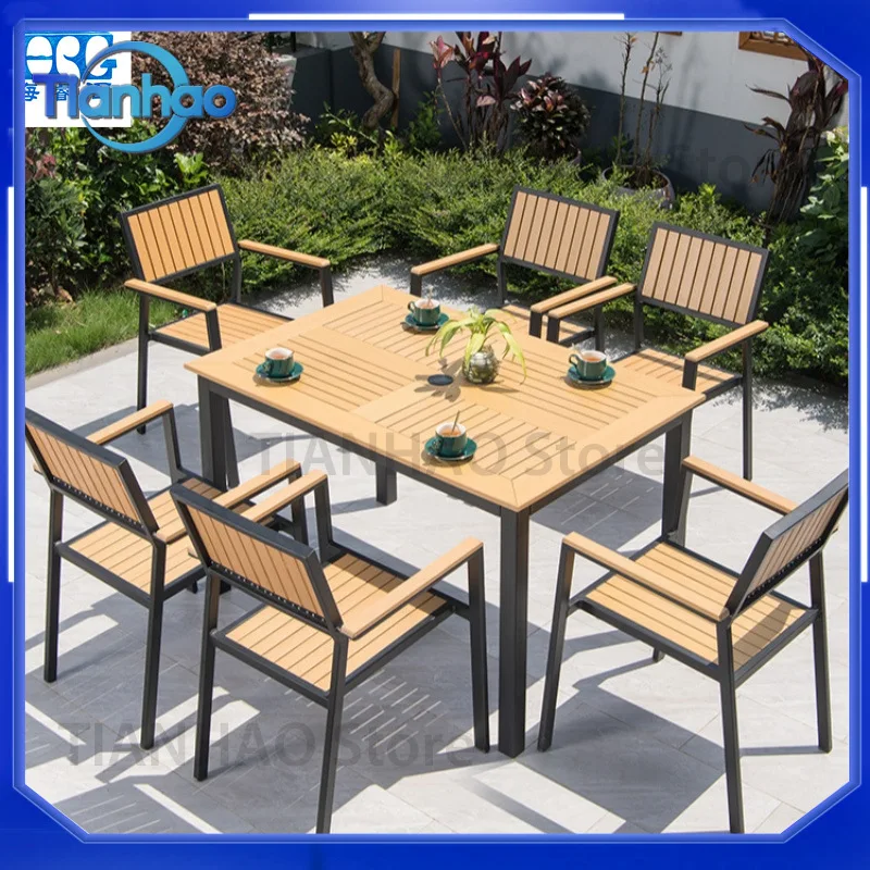 Outdoor Table and Chair Set for Patio Deck Balcony Garden Rustic Teak Wood Small Coffee Table Minimalist WPC Dining Table