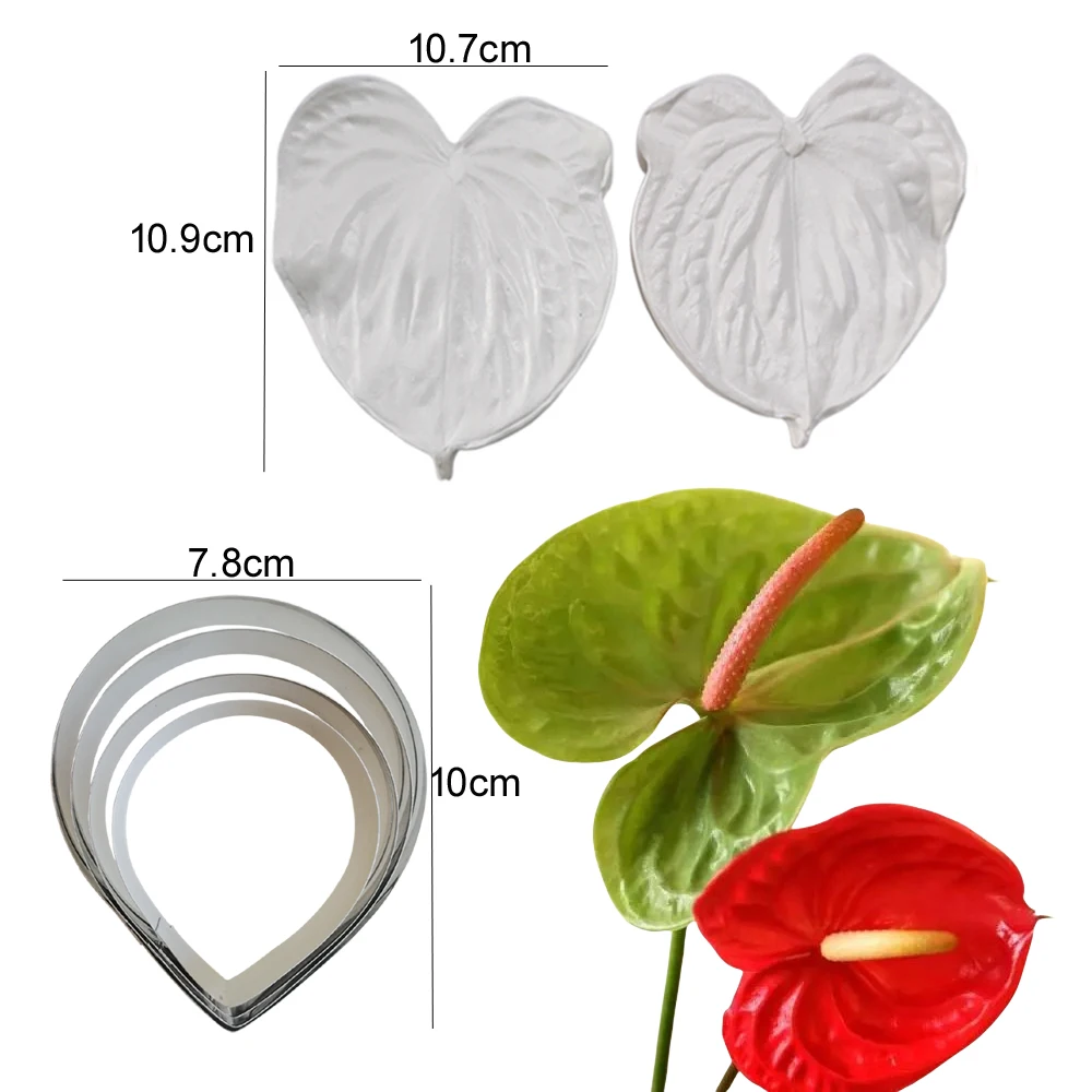 6PCS Large Gumpaste Sugar Petal Veiner&Cutter Silicone Mould Anthurium Flower Clay Resin Baking Accessories and Tools силиконов