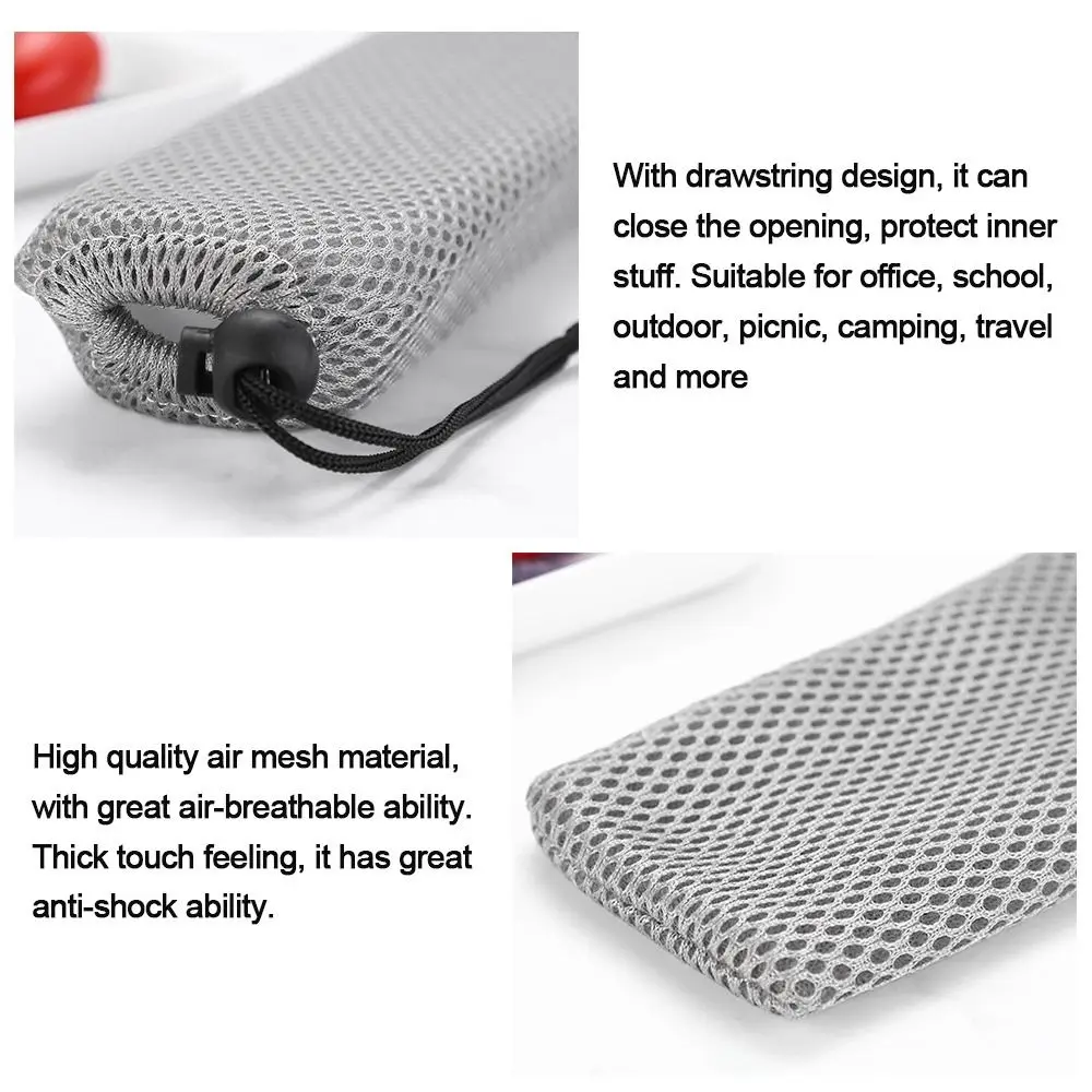5Pcs Portable Travel Tableware Storage Bag Durable Nylon Mesh Drawstring Bag Chopsticks Spoon Straw Mesh Pouch