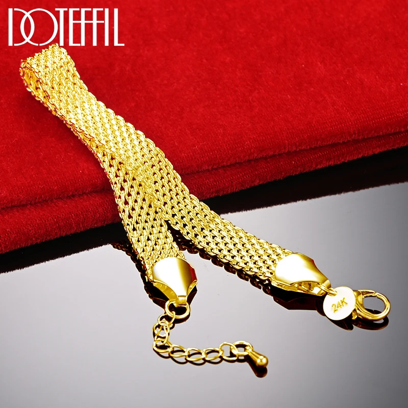 

DOTEFFIL 18K Gold 10mm Weave Bracelet Chain For Women Man Wedding Engagement Party Fashion Jewelry