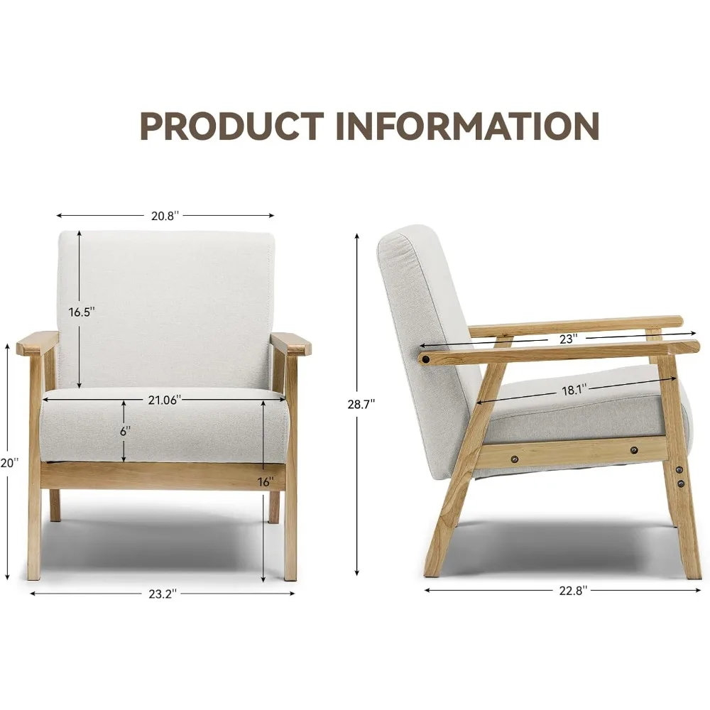 Chaise d'appoint moderne du milieu du siècle, chaises de salon avec accoudoir en bois massif, fauteuil de lecture confortable pour chambre à coucher