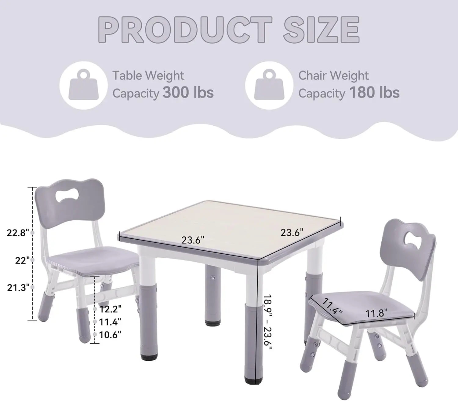 Study Table and Chairs Set, Height Adjustable Toddler Table and Chair Set for Kids Ages 3-8, 23.6" L x 23.6" W Graffiti Desktop