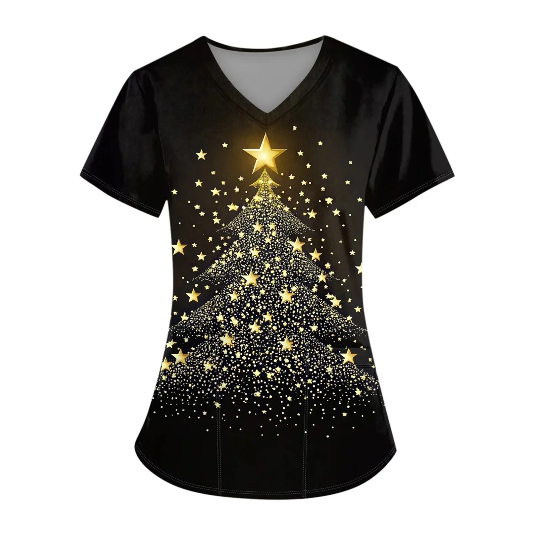 Weihnachten Danke Geben Krankenschwester Uniformen Drucken Kurzarm Pet Scrubs Kostüm Damen Kurzarm Top Arbeits Uniform Kleidung