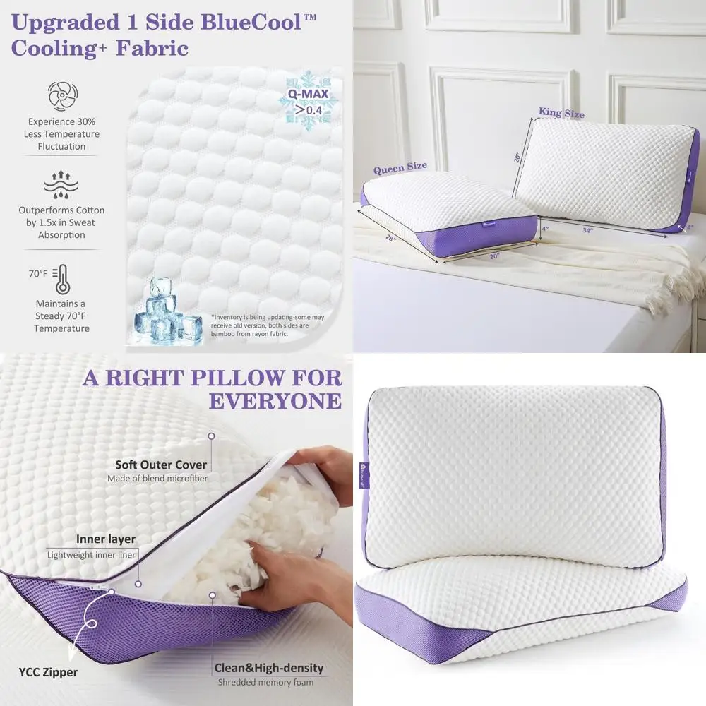 

Подушки из охлаждающей пены с эффектом памяти размера Queen с съемными чехлами, идеально подходят для сна на боку и на спине, 2 штуки, 20x28 дюймов