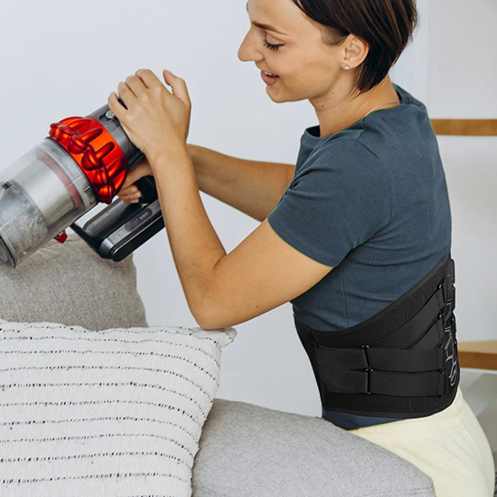 1 Stück Rückenstütze zur Linderung von Schmerzen im unteren Rücken mit Riemenscheibensystem, Lendenwirbelstützgürtel für Männer und Frauen mit Lendenpolster, ergonomisches Design – Detail 14
