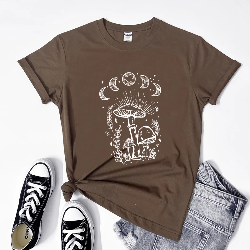 Mystical Magic Mushroom Moon Phases Shirt Aesthetic Botanical Stay Wild Cottagecore Tee Vintage Women Nature Goblincore T-Shirt