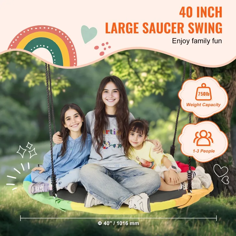 Tree Swing Saucer Swing 750lbs Swing Seat 2 Tree Hanging Straps Adjustable Multi-Strand Ropes Round  Kids Outdoor