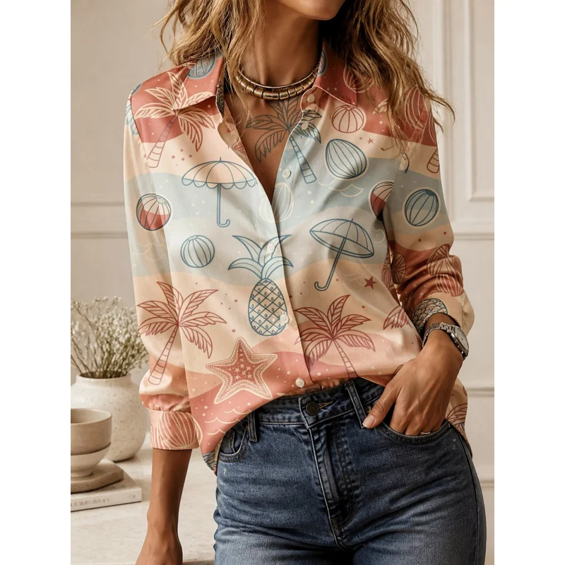 2026Fashion lapel collar long sleeve shirt all-match elegant ladies going out tops view 3