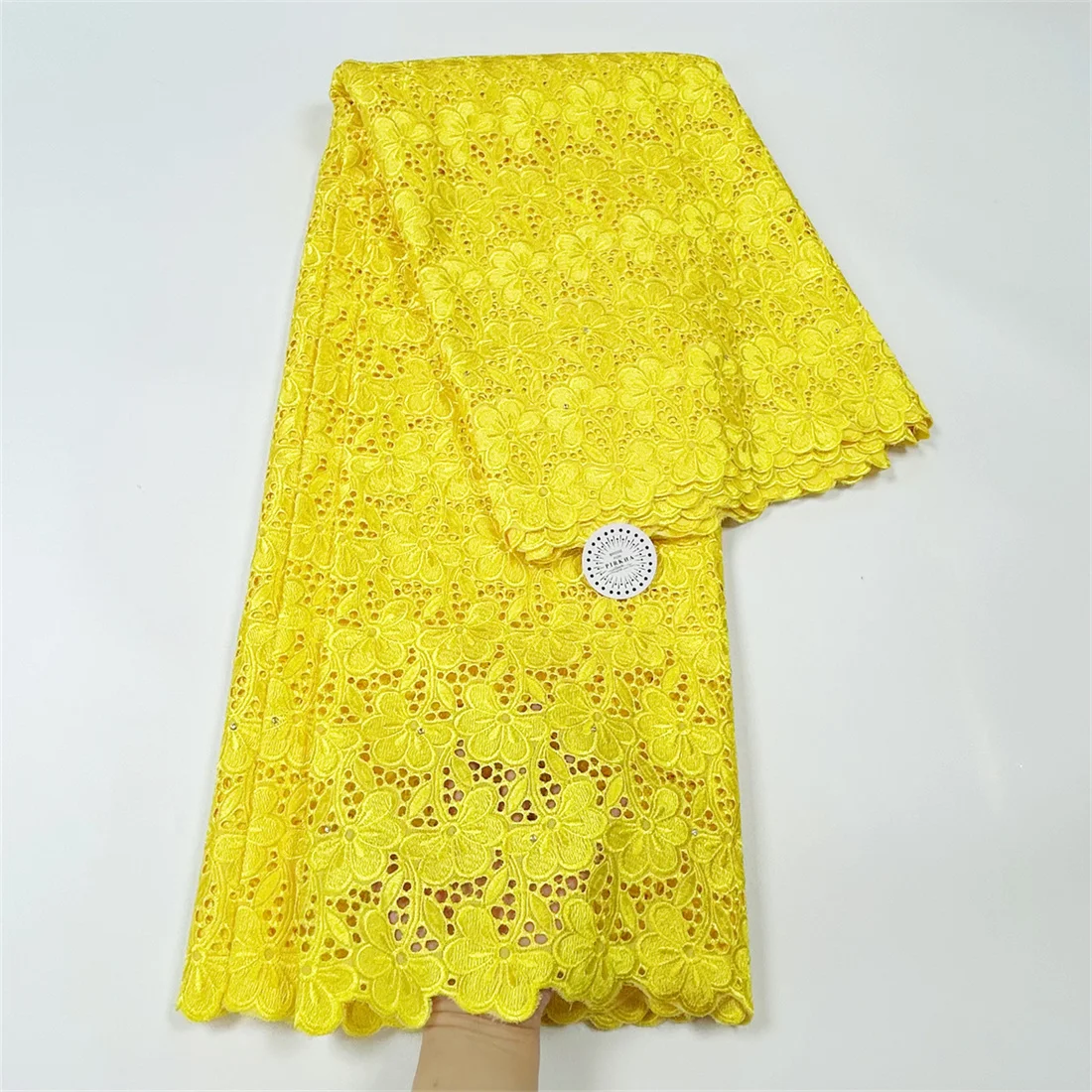 African Swiss Cotton Voile Lace Yellow 5Yards 2024 Nigeria Dry Lace Fabrics Material With Stones For Lady Wedding