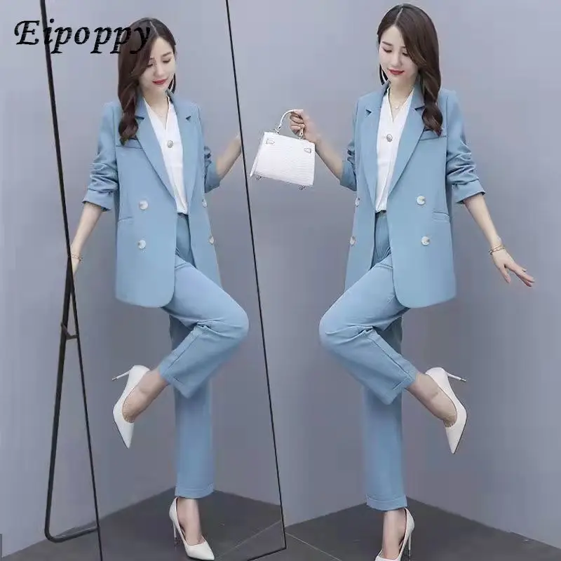 

Women's Autumn Professional Suit Jacket Two Piece Korean Elegant Loose Blazers Coat Pant Suits 2023 New Fashion In Matching Set