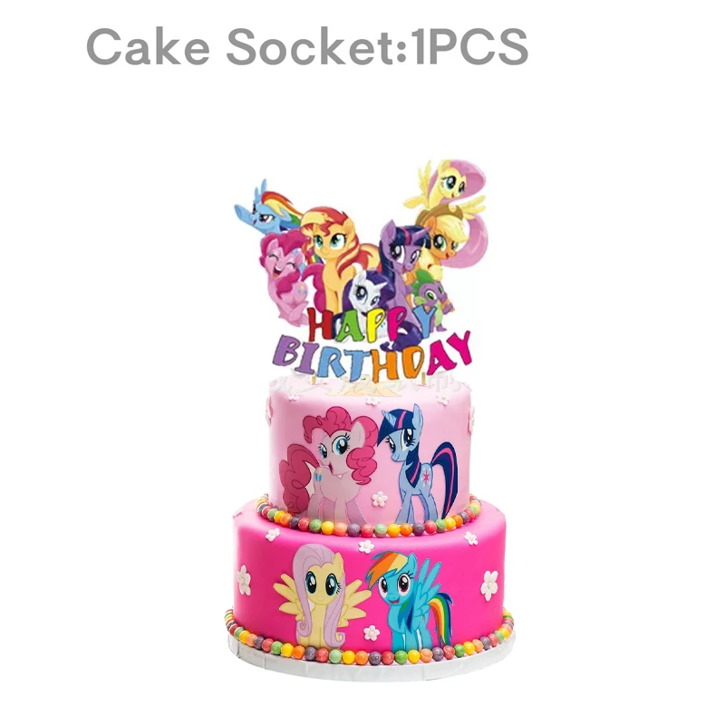 My Little Pony Geburtstagsparty-Dekoration, Einweggeschirr-Set für Mädchen, Gastgeschenke, rosa Pony-Teller, Tassen, Kuchendeckel, Babyparty – Detail 6