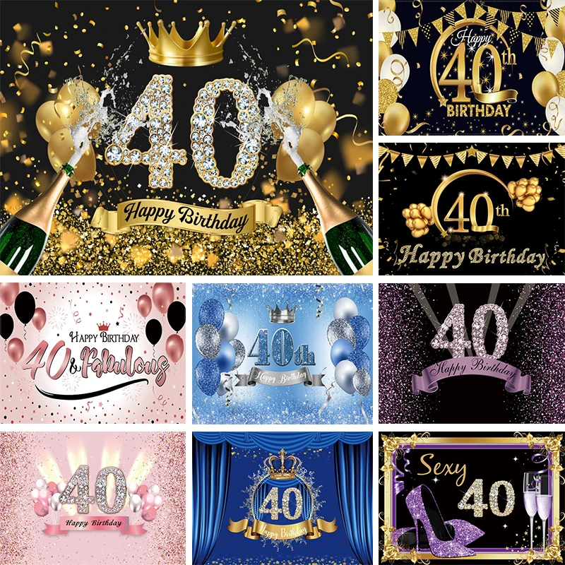 40th Birthday Backdrop Large 40 Years Party Decorations Background for Men Women 2024 Anniversary Photo Banner Photography Props