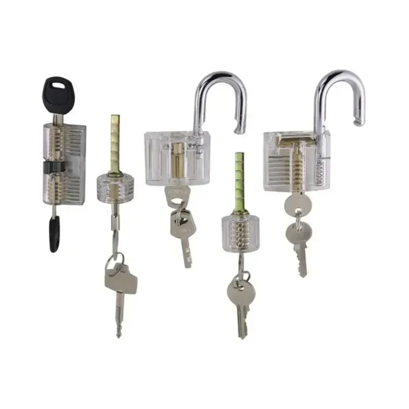 1/5-Piece Practice Lock Set with Transparent Padlock Training Tool Set, for Lockpicking Training and Practice