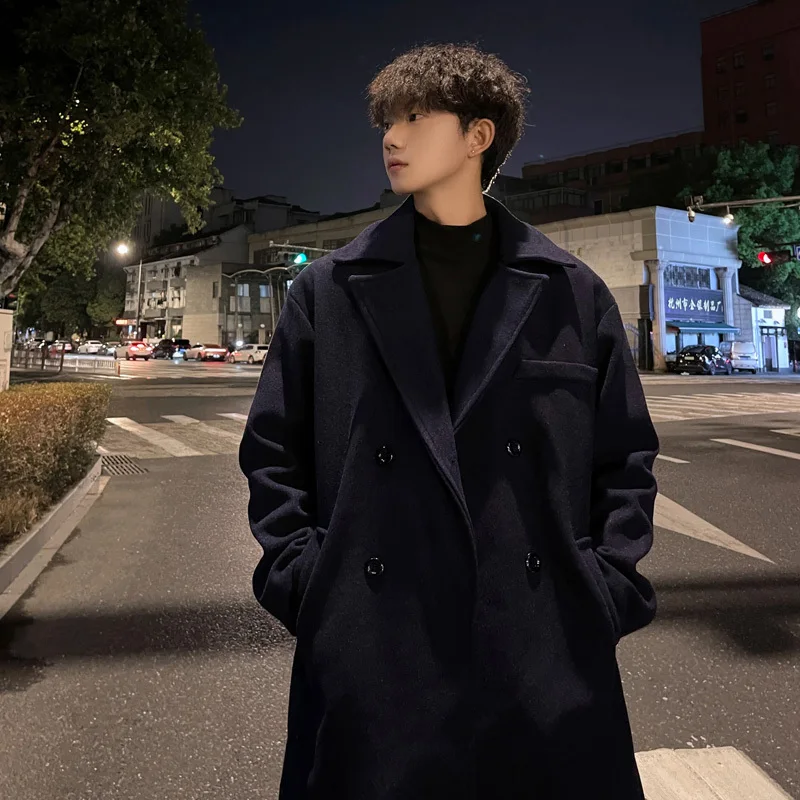 [OIMG] Autumn And Winter New Woolen Coat Men's Mid To Long Woolen Windbreaker Coat Loose