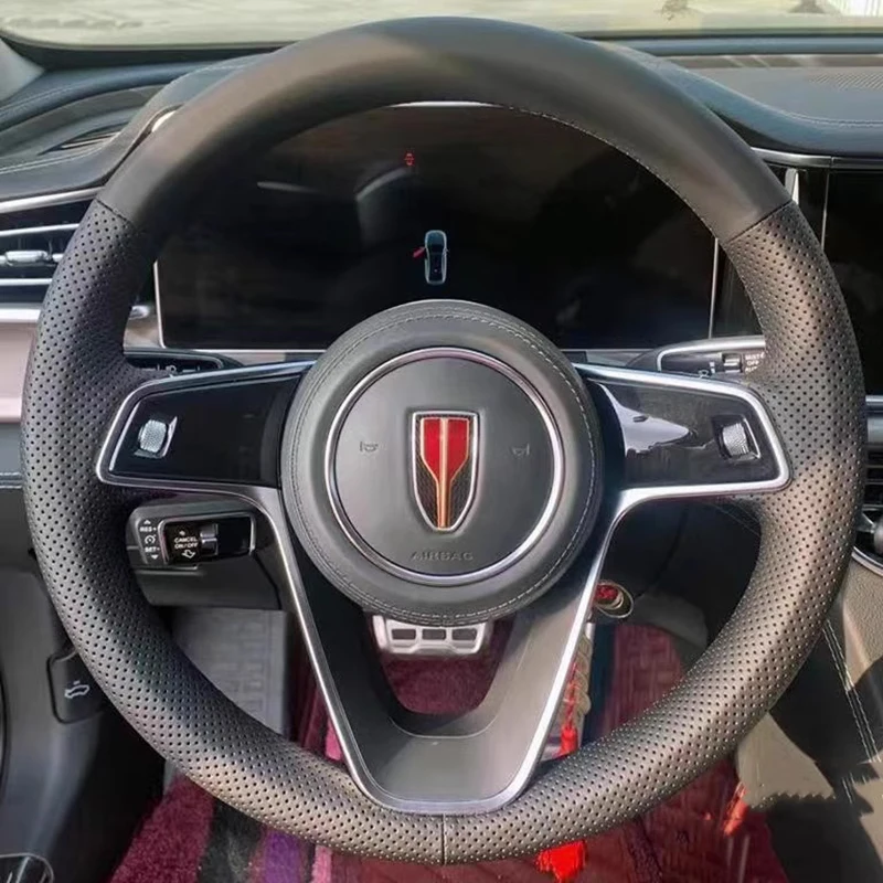 

For Hongqi H9 2022 2023 Car Steering Wheel Cover Manual Sewing Genuine Leather Protector Braid Car Interior Accessories Parts