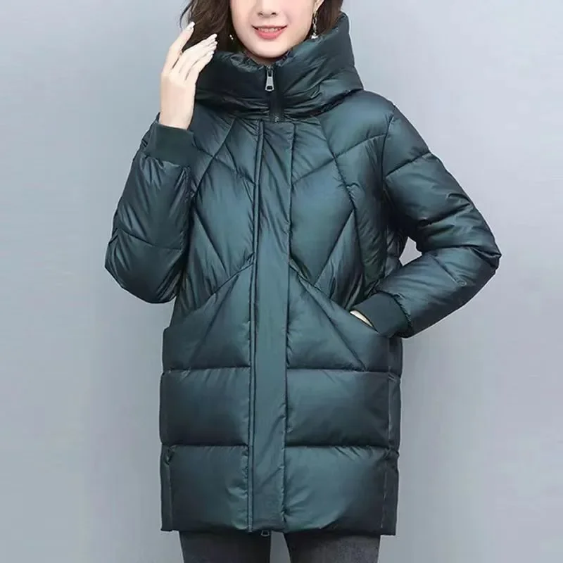 

Hooded Cotton Coat Women's Mid-Length Winter Jackets Elegant Mother's Parkas Padded Jacket Vintage Thick Down Padded Jacket Coat