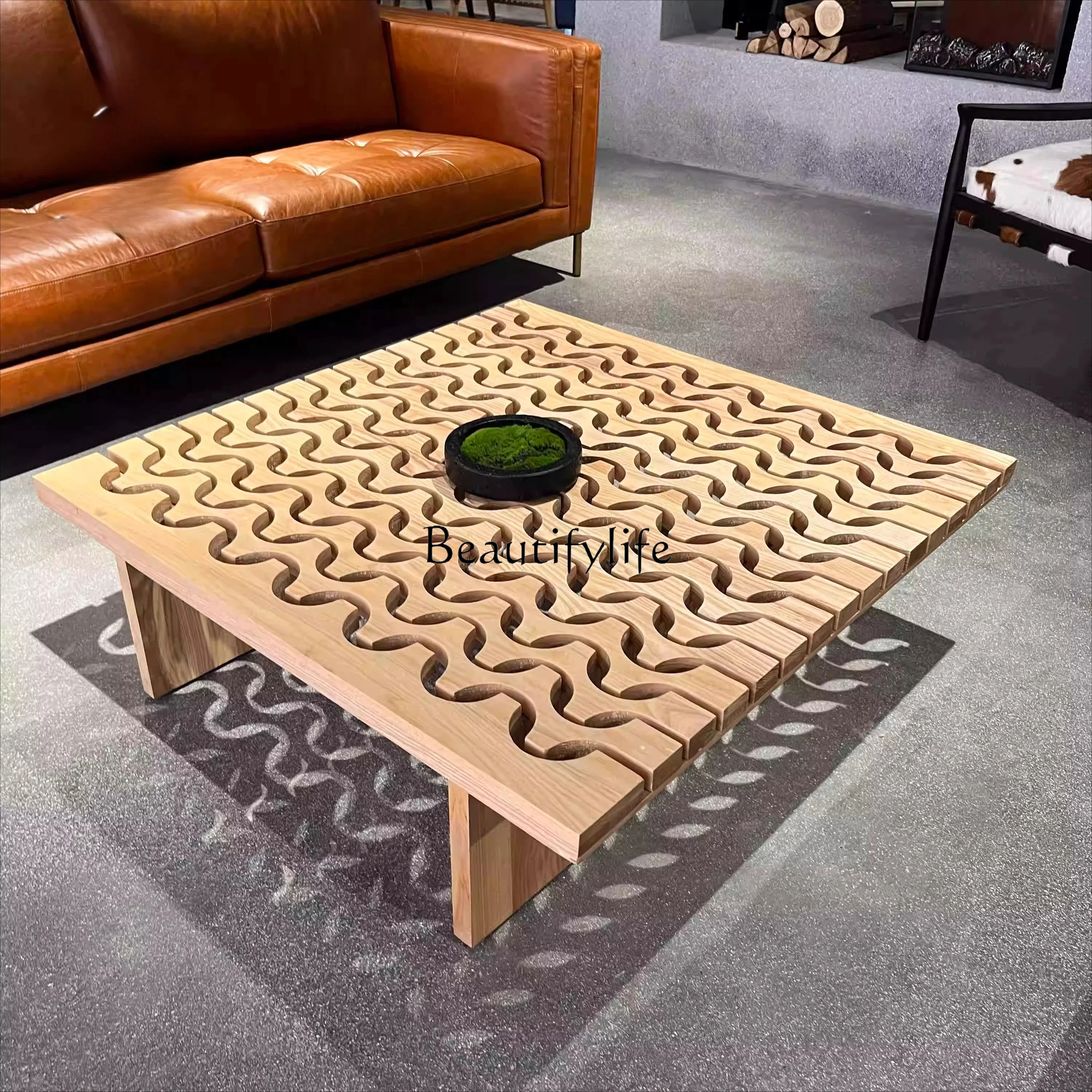 

LJY*Medieval style coffee table retro solid wood living room square high-end designer small apartment wabi-sabi style tea table