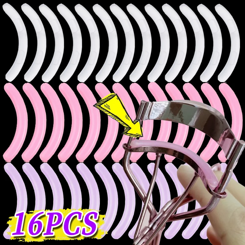 16PCS Eyelash Replacement Strip Portable Eyelash Curler Refill Pads Plastic Black White Pink Soft Elastic Lash Curler Strip Tool