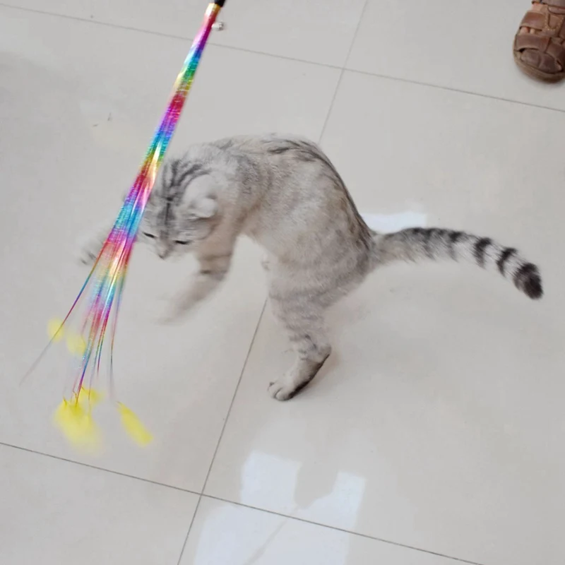 Funny Feather Teaser Stick Kitten Cat Teaser Interactive Toy Rod with Bell Kitten Cat Wand Toy Pet Products Random Color