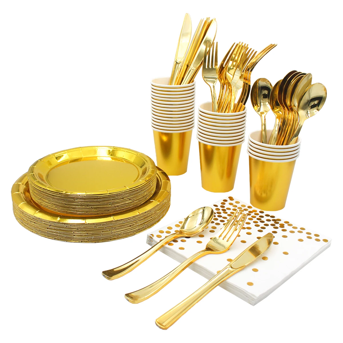 

10pack Solid Color Foil Gold Party Set Paper Cups Plates Straws Napkin Tableware For Birthday Party Decorations Supplies