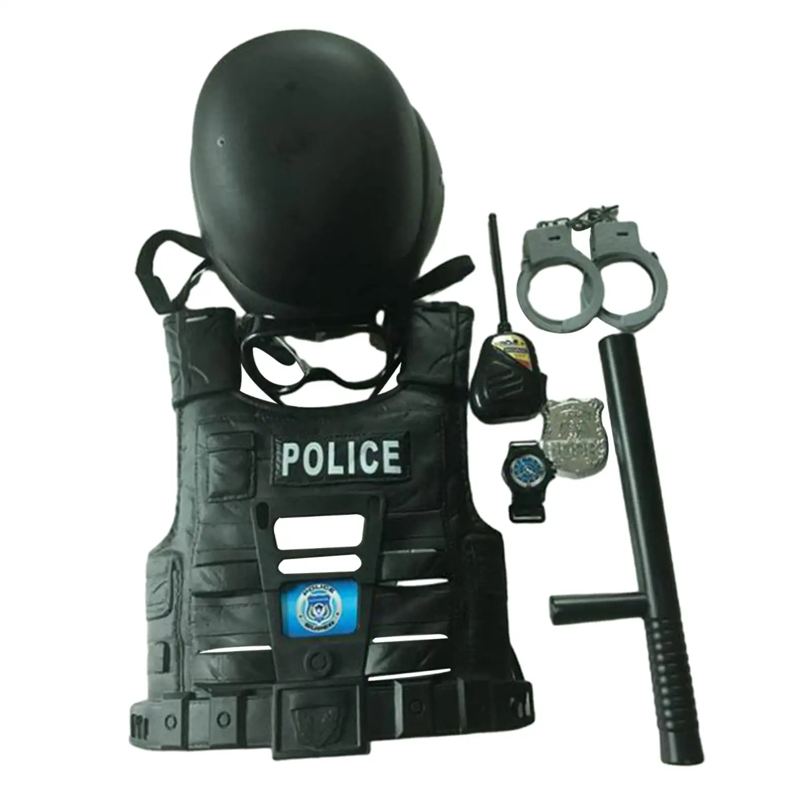 9x Kids Police Costume Cosplay Vest Prop Badge Police Pretend Toy Set for Photo