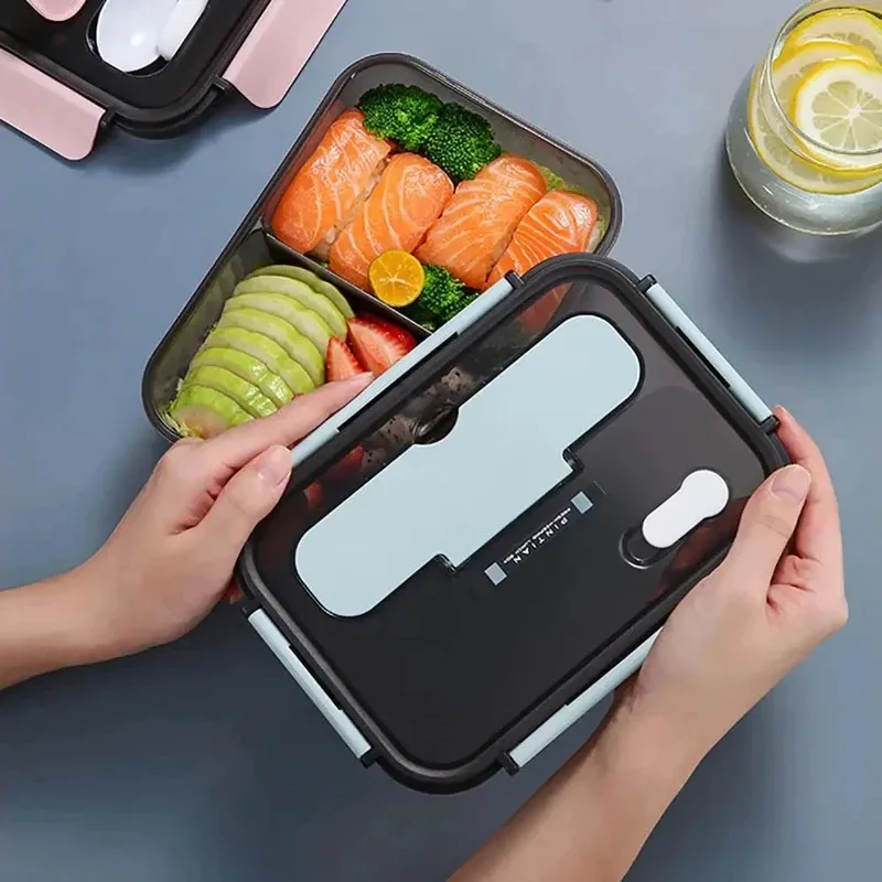 1500ml Portable Three Grid Lunch Box With Fork And Spoon Kids Students Adult Office Bento Box Microwave Food Storage Container