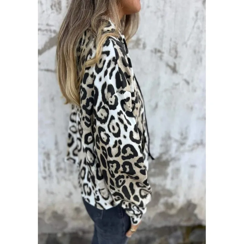 Women\'s Long Sleeved Print Hoodie Autumn Fashion Street Hip-hop Leopard Print Hoodie Pocket Streetwear Lady Casual Pullover Tops