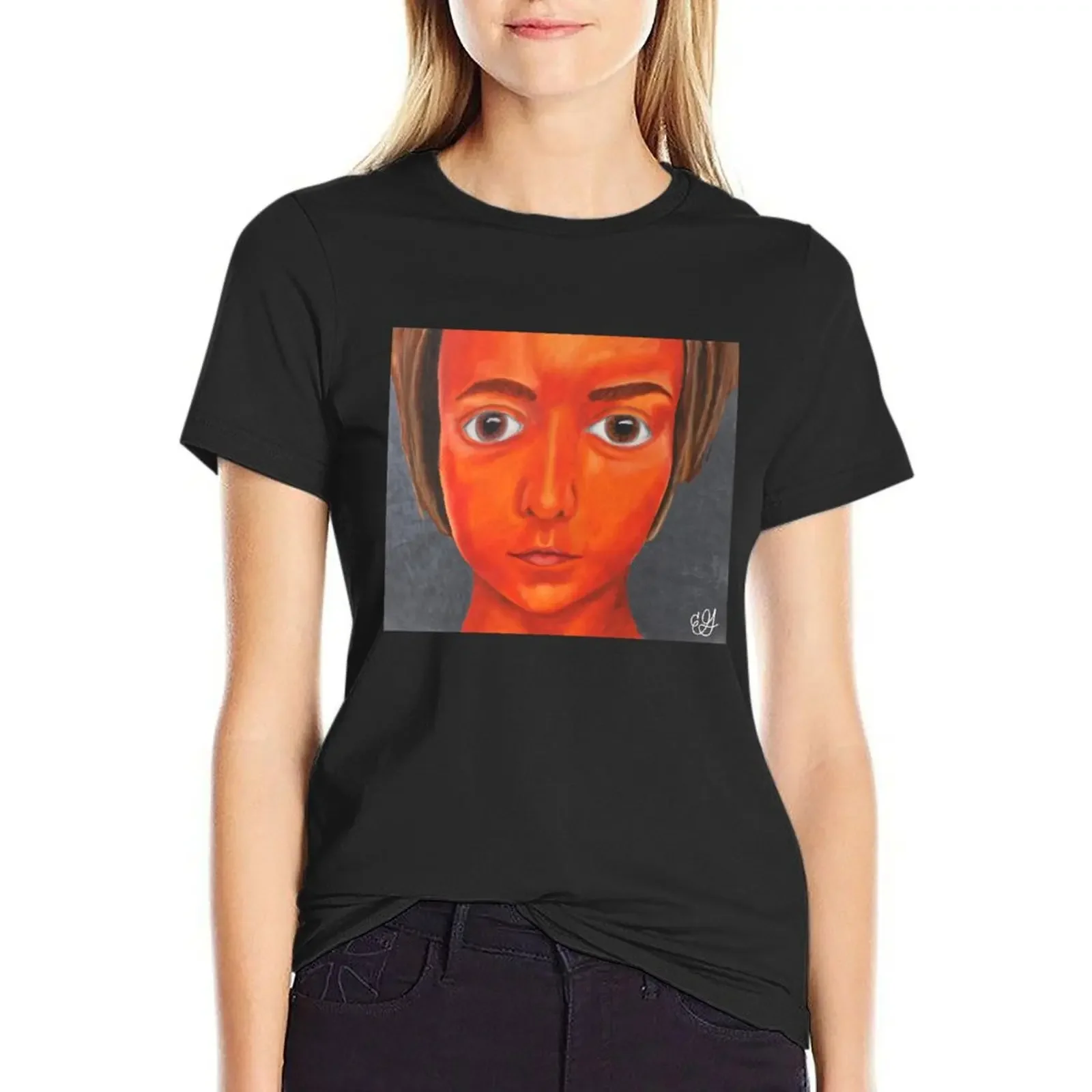 Flamin' Hot Cheeks, Oil Pastel Surreal Portrait Drawing T-shirt korean fashion hippie clothes Woman T-shirts