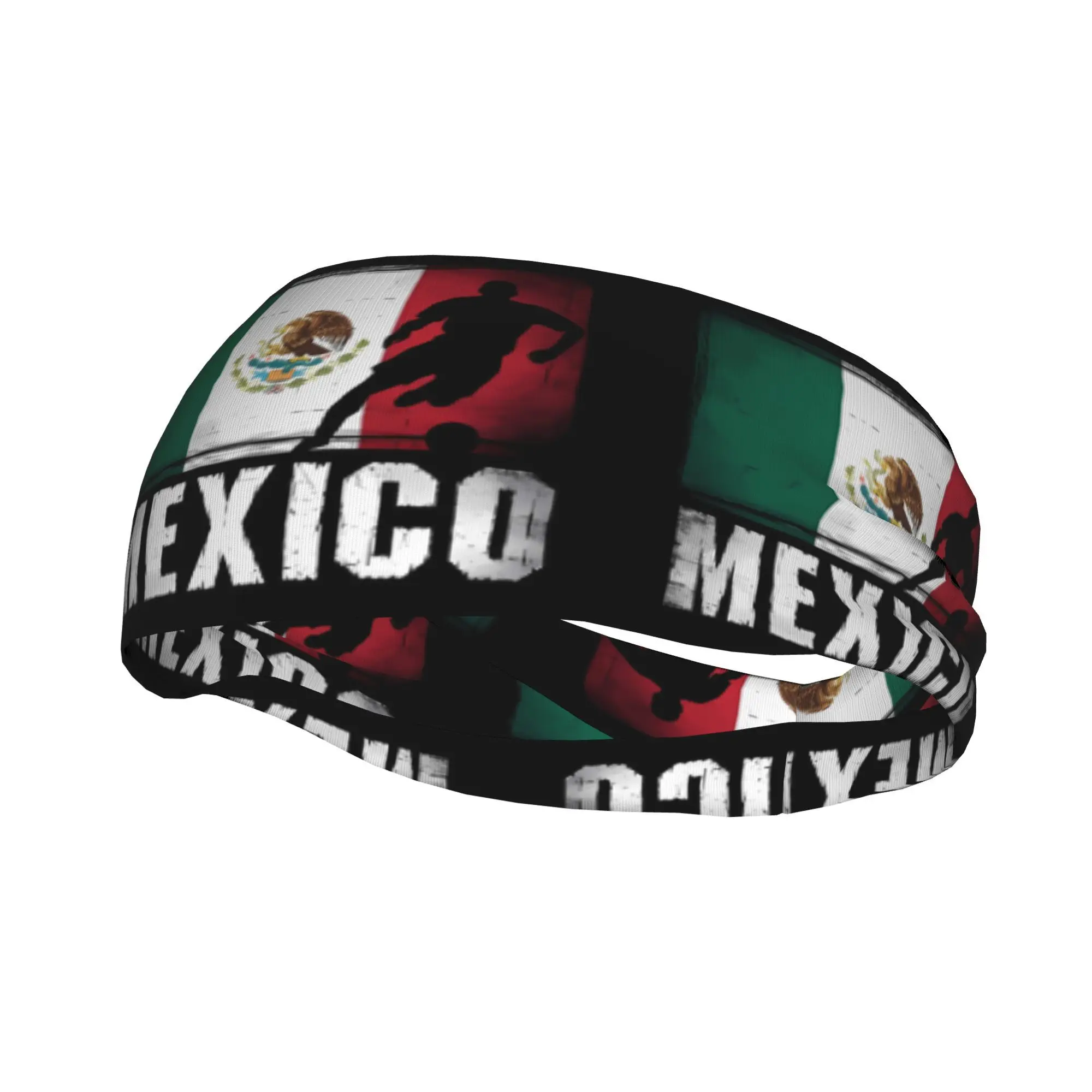 Vintage Mexico Flag Soccer Player Silhouette Elastic Sweat Wicking Sports Headband For Mexican Football Fans Men Women view 3