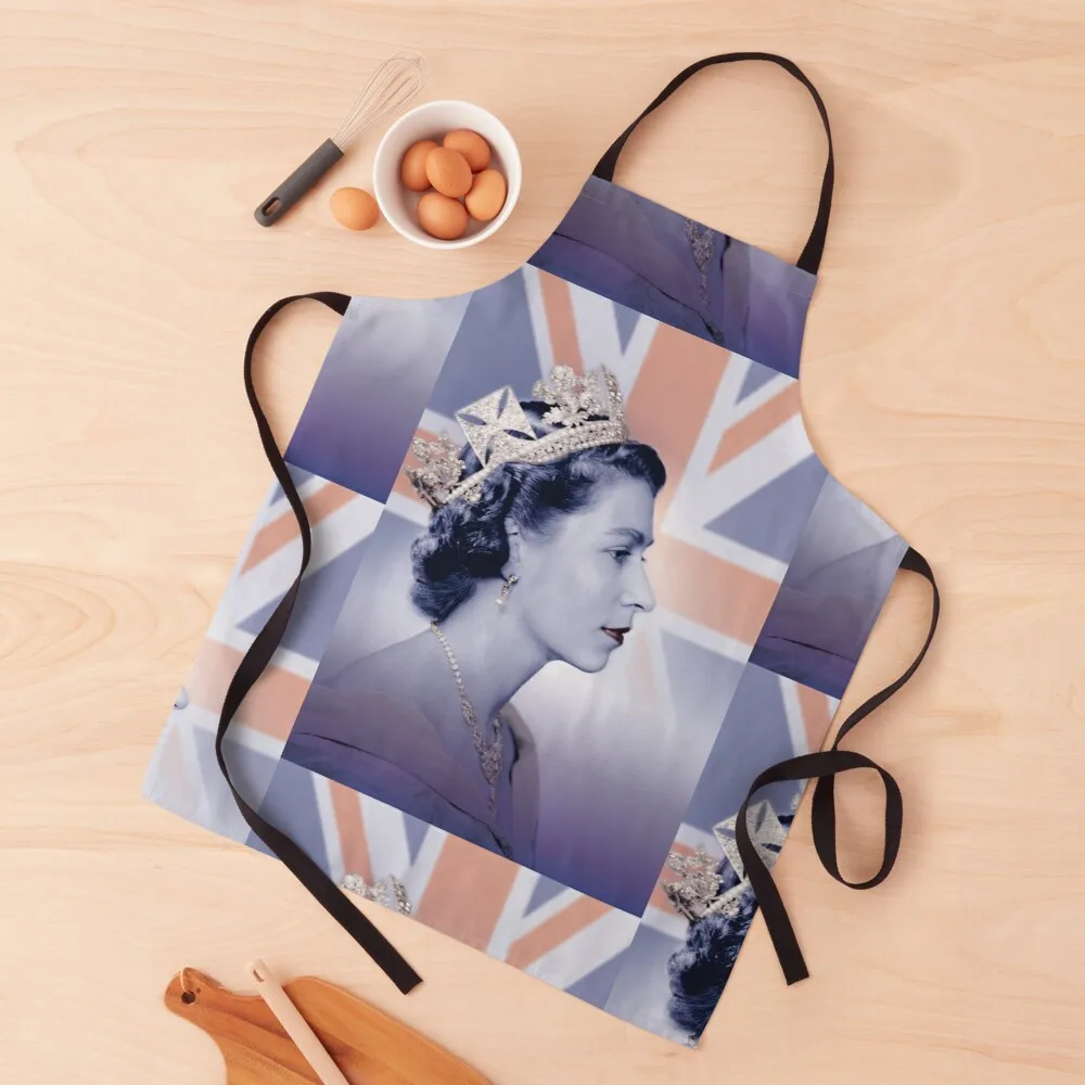 

Queen Elizabeth II & Union Jack Apron Teacher House Things For Home And Kitchen chefs Waiter Uniforms Apron