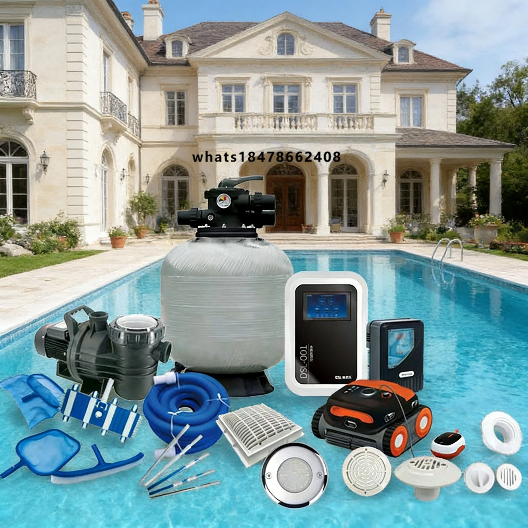 100m³ Villa Swimming  Pool  Complete Water Treatment System for Villa Pools Filter Heater UV Sterilizer  Smart Pool Cleaner