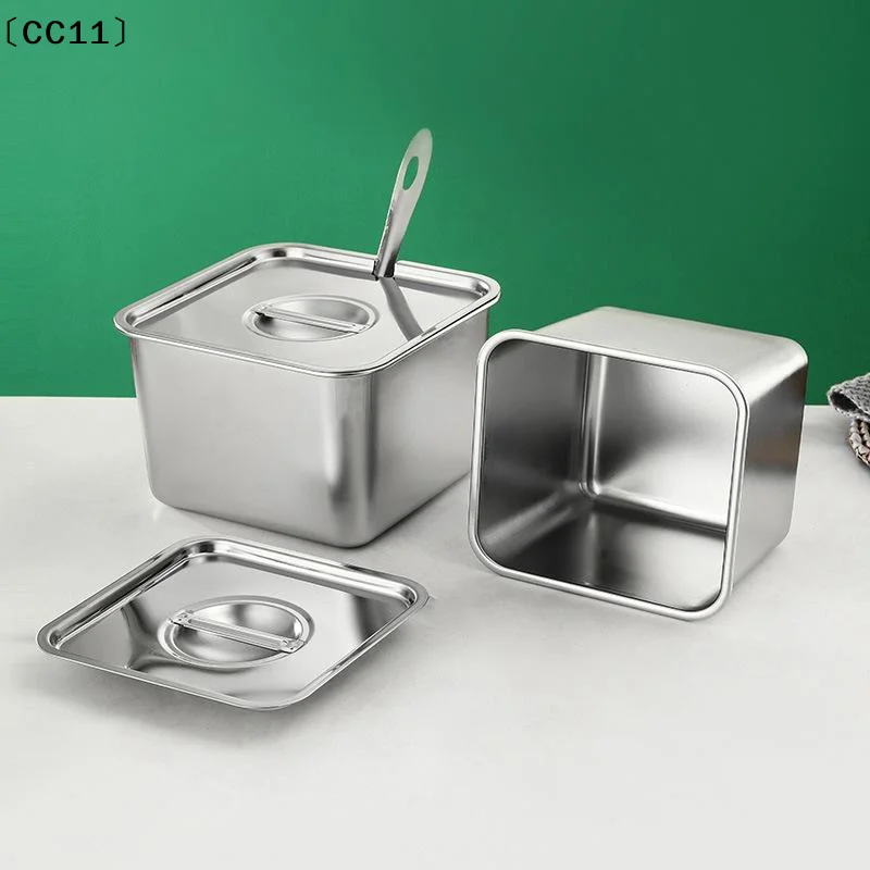 Stainless Steel Tank Box With Cover Kitchen Oil Basin Square Barrel Storage Bottle Seasoning Box Jars Lids Spice Jars Set〔CC11〕