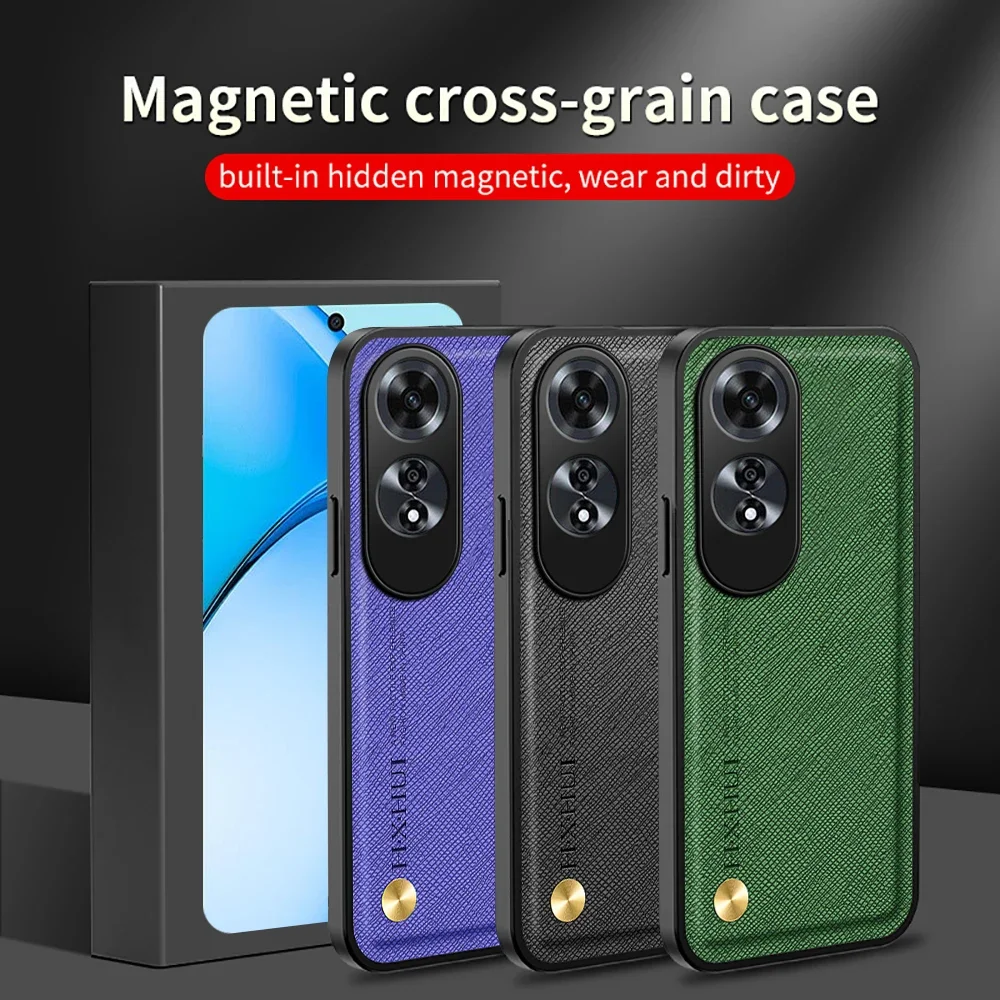 For Oppo A60 4G Case Cross Leather Texture Magnetic Shell For Oppo A60 A 60 60A 4G TPU Frame Camera Protection Shockpoof Cover