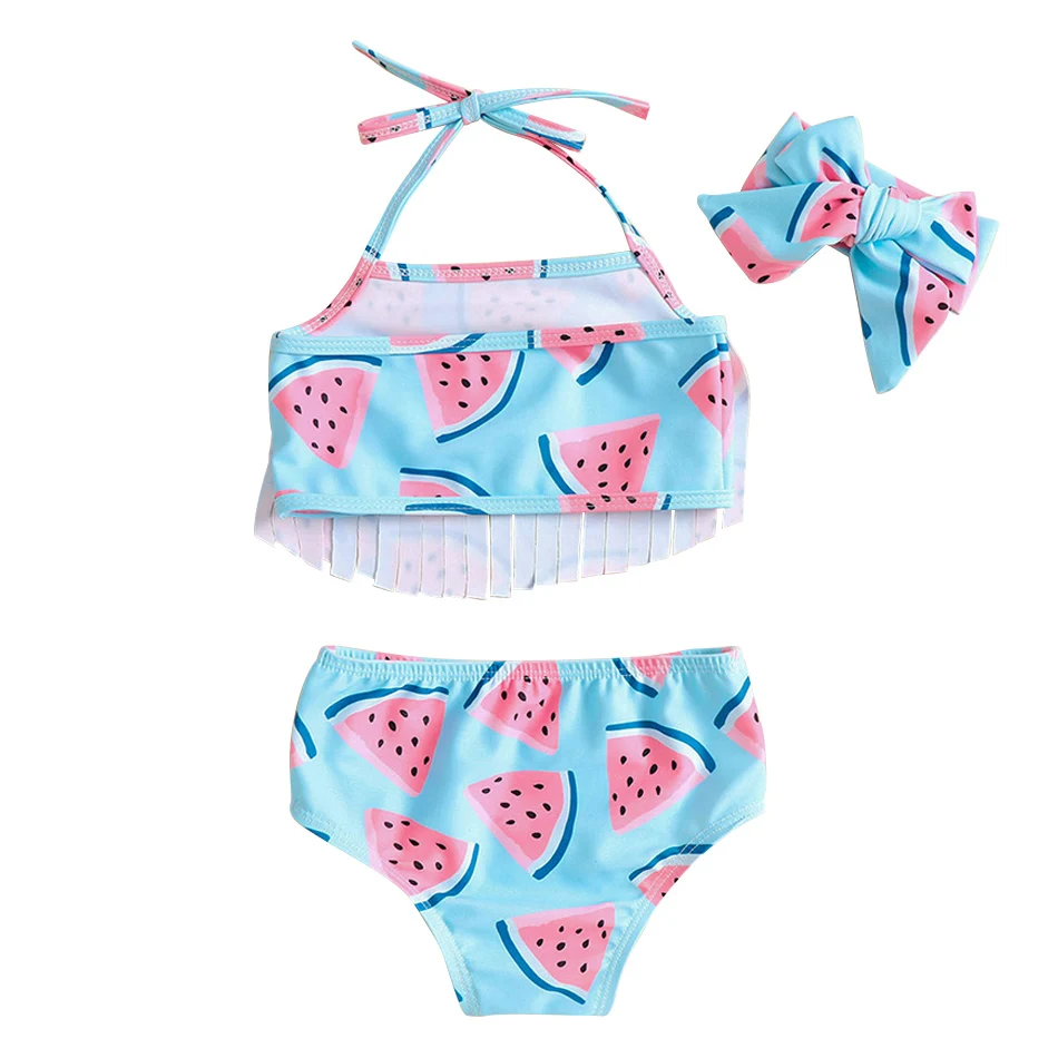 Girls Summer Cute Vacation Style Watermelon Print Bowknot Split Two Pieces Swimsuit Toddler Kids Sunshine Beach Bikini Swimwears