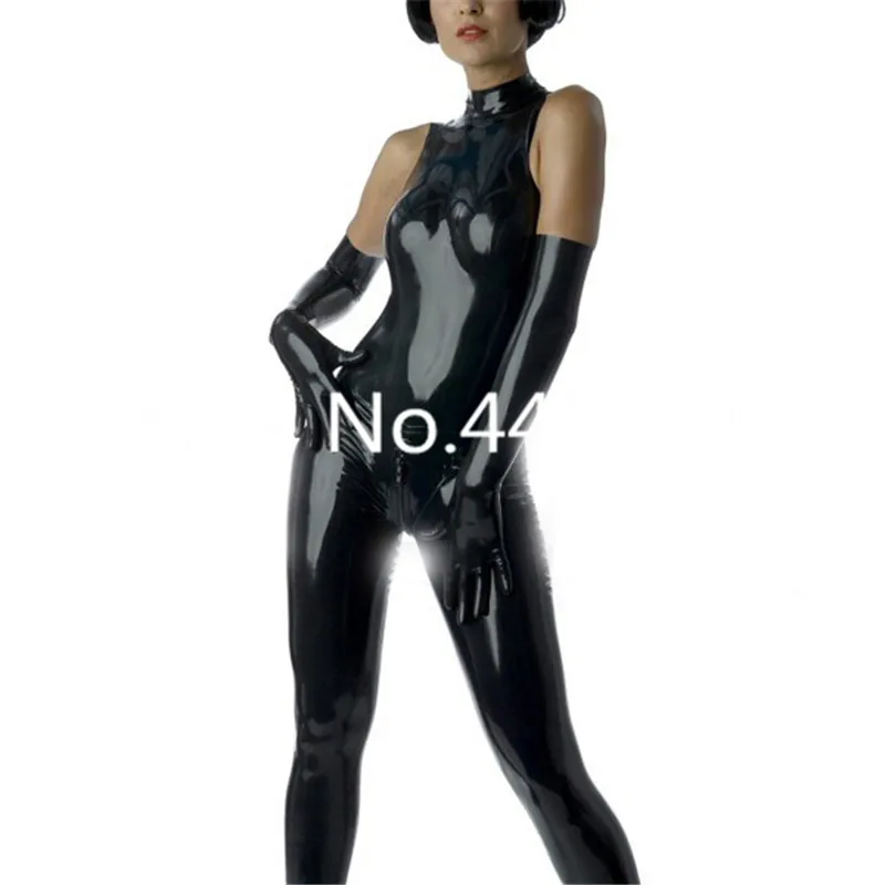 

Women Latex Catsuit Rubber Bodysuit with Gloves Black Tight with Back Zipper Costumes