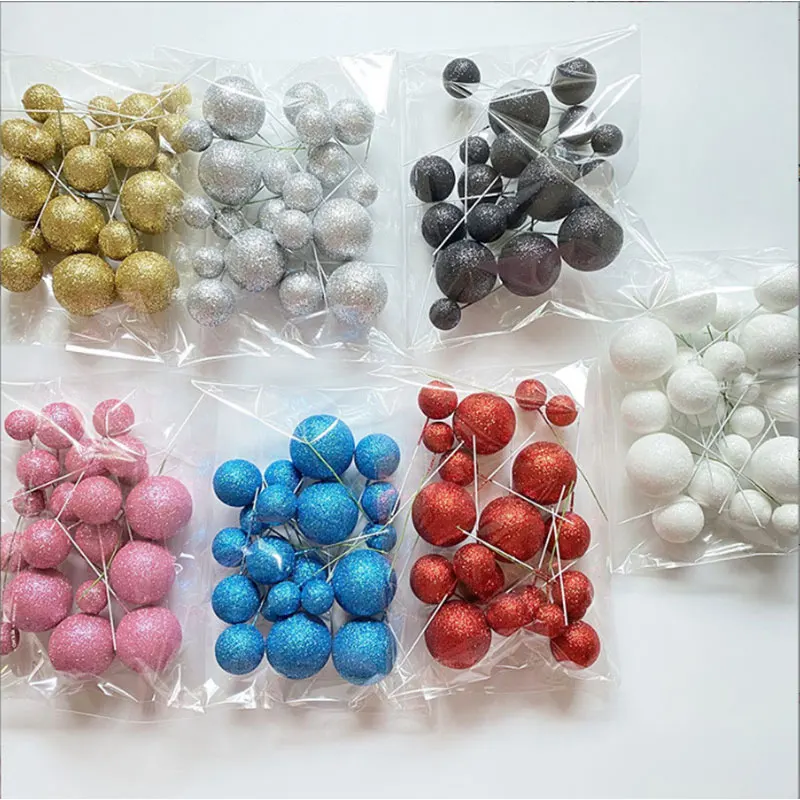 YOMDID 20Pcs Cake Topper Ball Set 2cm-4cm Spheres Birthday Christmas Cake Decoration for 2024 gateau Party Wedding Glitter Balls