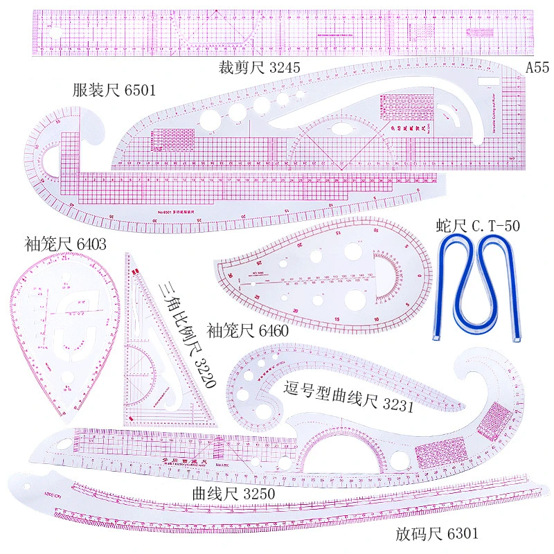 10/8/5 قطعة مجموعة قياس خياط المسطرة واضح الخياطة رسم حاكم Yardstick كم الذراع الفرنسية منحنى مجموعة قطع حاكم مجداف عجلة