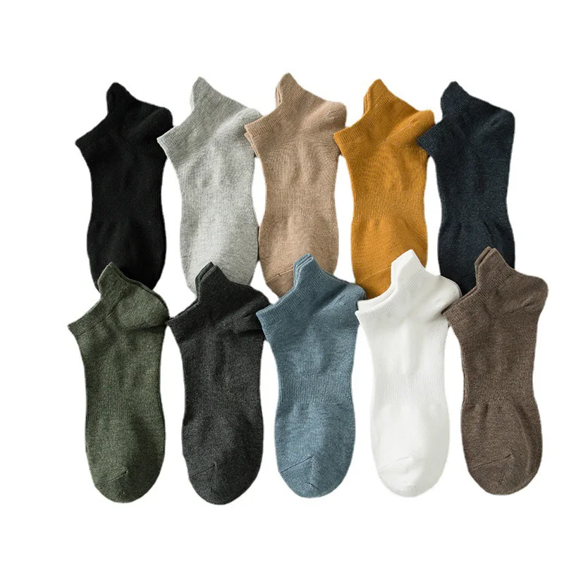 5 Pairs Men's Cotton Sports Socks Summer High-quality Harajuku Solid Colors Breathable Sox Male Invisible EU 37-45 Short  Socks