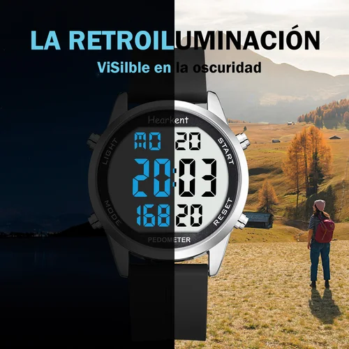 Imagen 2 del producto Reloj con podómetro Hearkent, reloj Digital para hombre, relojes deportivos sin Bluetooth, contador de calorías, reloj de pulsera con rastreador de Fitness para caminar