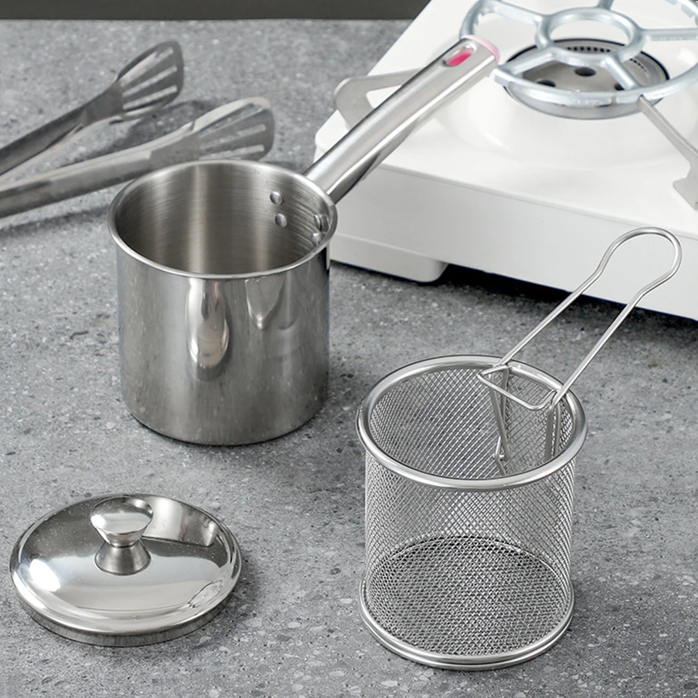 

1 комплект фритюрницы из нержавеющей стали, 2 л, маленькая фритюрница для домашнего использования, устойчивая к брызгам масла, портативная кухонная сковорода, бытовая глубокая