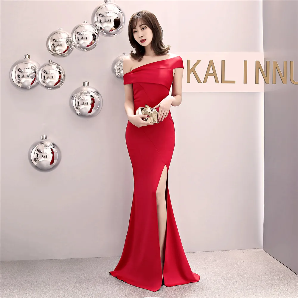 One Shoulder Banquet Evening Dress For Women's Fashion Party Elegant And Slim Sexy Fishtail Dess