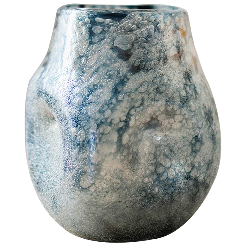 Vase Glass Material Gradient Blue Handmade Vessel NordicStyle Desktop Decoration Furnishings Frosted Simple Free Combination 1Pc